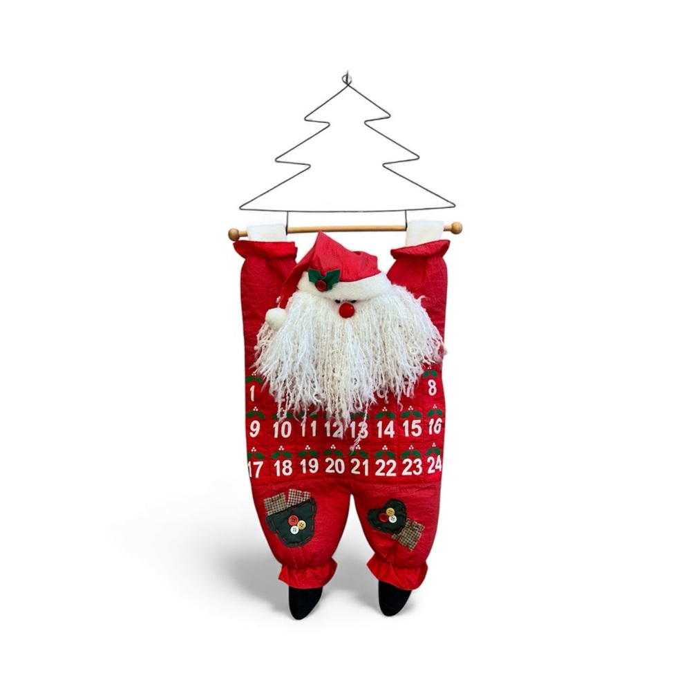 Vtg Santa Claus Advent Christmas Calendar Hanging Plush Parachute Nylon 30" long